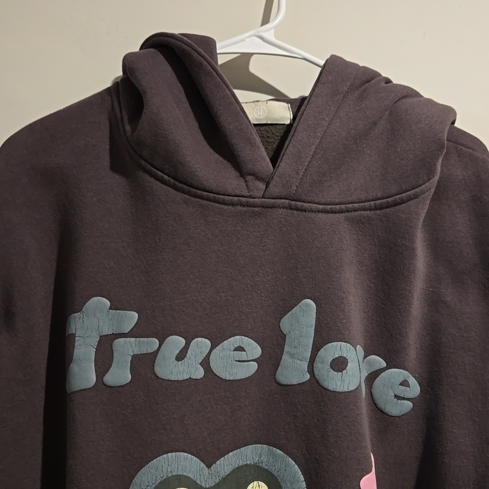 True Love gray blue pink hoodie. Size XL. Worn distressed look. - Picture 2 of 6